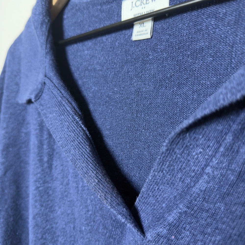 J.Crew Womens Linen Blend Polo Sweater XL Blue Short Sleeve CA118 V-Neck - Picture 4 of 7